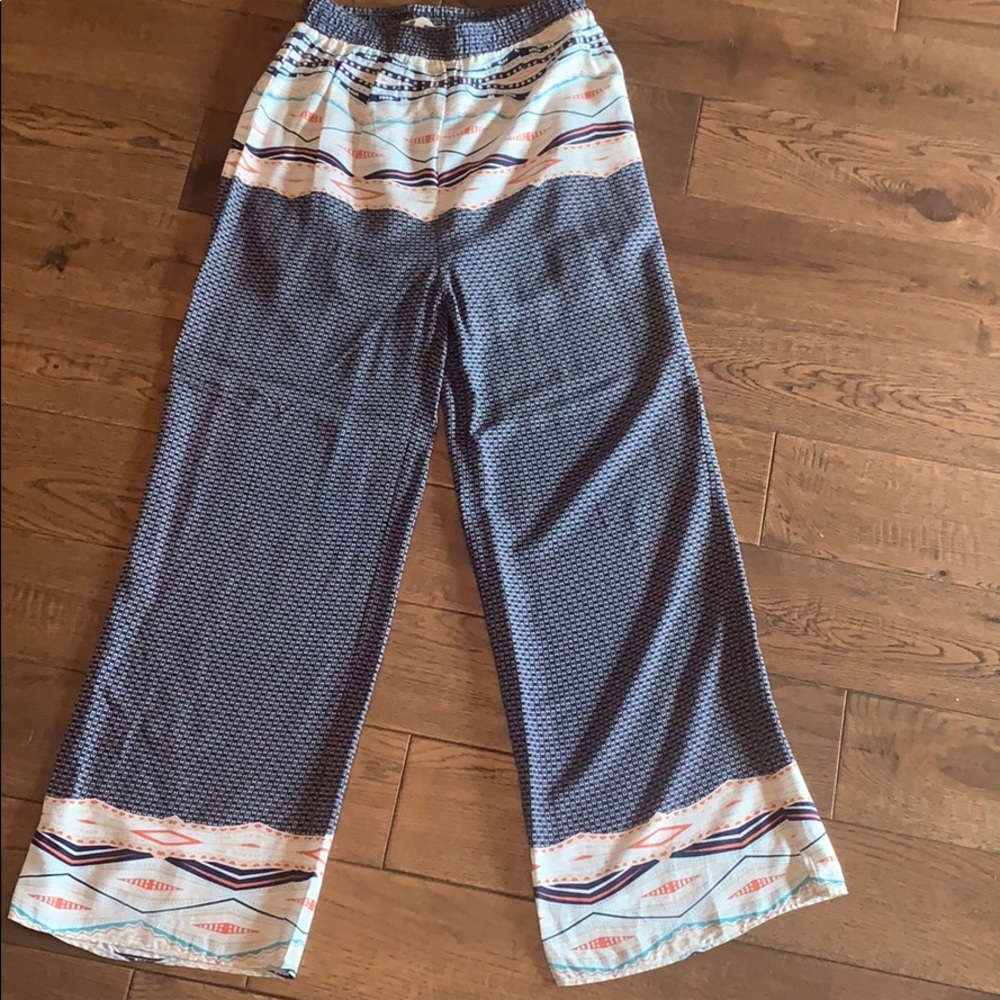 Flowy Navy Print Lined Pants Size Small